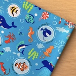 50*50【オックス】海の生き物ーbubbleー／水色《 生地 オックス生地 コットン 綿  魚 お魚 深海魚 フィッシュ 男の子 海 水族館 青 COTTONCANDY 中厚手 》