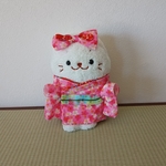☆しろたん19cm☆飾り襟付振り袖風着物👘＆リボンのセット(ピンク色)