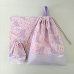 【akefuji0801様専用】星空とユニコーン柄ラベンダー 体操服入れ&コップ入れ(巾着袋)&ランチョンマット 3点セット