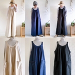 ご予約𝓃ℯ𝓌𓂃𓂃国産ハーフリネンゆったりワイドなサロペットパンツ/ブラック/ネイビー／生成り