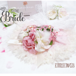 【꧁𐬹♚ 𝕎𝕖𝕕𝕕𝕚𝕟𝕘♚𐬹꧂ 】ウェディングドレスベビーピンク👰🏼‍♀️リースローズフラワーリボン💍ラッセル生地フラワーレース×ロングバックリボン《限定ベール付きロングケープ首輪》