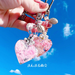 シルバーカラー【サクラさくら】桜の花びらドライフラワーと手染めビーズのバッグチャームキーホルダー