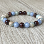 人間関係を良好にして幸運を得る/エンジェライト・インプレッションストーン・レッドタイガーアイ・リバーストーン/パワーストーンブレスレット/天然石ブレスレット