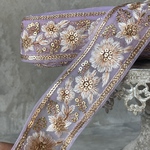 [パープル] 実物のお色味と違う場合があります] インド刺繍リボン　花　インド刺繍　スパンコール　刺繍リボン　リボン　りぼん　