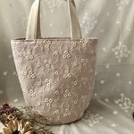 丸底トートバック　春　トートバック　刺繍生地　帆布生地　ギフト　プレゼント