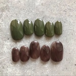 ブラウンニュアンス×カーキ ネイルチップ
