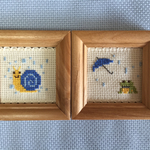かたつむりとカエルの刺繍ミニ額