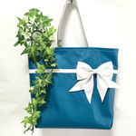 【トートバック】リボン♡ターコイズブルー