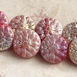 【15㍉ 6個】ダリア＊Aurora pink＊チェコビーズ＊コイン＊ピンク＊パステル＊キャンディ＊フラット＊丸＊花＊フラワー＊春＊スプリング