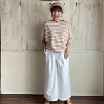 大人が着こなすドルマンTシャツ　白ベージュボーダー
