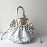 ぷっくりきんちゃくbag  巾着バッグ　お弁当袋　ブルーグレー