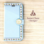 キキョウのスマホケース手帳型(ブルー色)　iPhone/Android対応