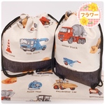 サイズオーダー ♦︎3点セット 働く車　生成り🚜✨ （ お弁当袋 コップ袋 ランチョンマット) 入園 入学　保育園　幼稚園　小学生　ショベルカー　ミキサ車　クレーン車　工事現場　ダンプカー