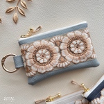 new♡インド刺繍リボンポーチ グレー♡カードケース💳 フェイクレザー