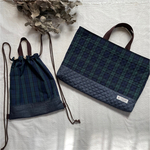 ☆kafka55さま専用☆ 大きめ33×47レッスンバッグ　指定サイズ　ナップサック型体操着袋　ブラックウォッチ＆リアルデニム