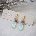 "Seabulechalcedony ×Pinkamethyst"サージカルステンレス シーブルーカルセドニー ピンクアメジスト ピアス☽