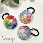 ぷっくり小花いっぱいのminiヘアゴムセット　レインボー三姉妹