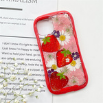 iFace風押し花スマホケース、iPhone全機種対応、いちごと桜、ストラップホルダ一、手帳型、iPhone14、iPhone14Pro、iPhone14plus、iPhone13、iPhone12