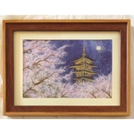 和紙ちぎり絵『満月と京都の桜』葉書サイズ原画