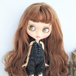 851※黒の編み上げリボンキャミソール・ブルーのラインストーン※ブライスアウトフィット※1/6ドール服