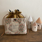 外ポケット付き巾着袋　北欧チューリップサークル　アイボリー　※他の作品とポケットの形が違います