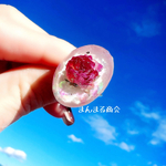 【ピーチ姫】ホワイトウッズ／ピンク／薔薇／ドライフラワー／ホログラム／フリーサイズ／オーバル／花／リング