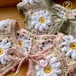 グラニースクエアつけ襟⭐︎デイジーモチーフ＊ピンク&くすみグリーン