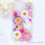 押し花ケース ＊華やかgarden＊スマホケース   名入れ可能  ラメ・ホロ・スワロフスキー無料 [受注製作]