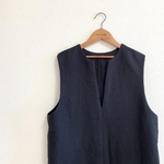 LADY'S★即納品105cm丈★裏起毛リネンのスキッパージャンパースカート/ブラック★低身長の方におすすめ