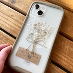 ホワイトゴールド⑅︎ スマホ　かすみ草　ケース iface インナーシート　カード　ブーケ　ドライフラワー