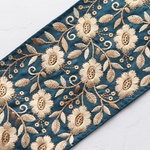 インド刺繍リボン　シルクフラワー【ピーコックグリーン】刺繍リボン 刺繍リボン トリム ブレード ジャガードリボン チロリアンテープ レース チュールレース