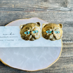 メタルボタン　青い目の猫　イヤリング