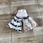ハギレでで作った巾着3点セット♪黒ねこ&ピンクねこ&ネコパン🍞