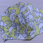 ネコいっぱい<おとな用立体手作りマスク>レモン色地ネコ