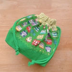 【ｃ様ご予約品】★お弁当袋（Ｓ）＊手書き風電車が可愛い☆グリーン★