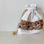 インド刺繍リボン 巾着ポーチ ブラウン(送料無料)