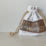 インド刺繍リボン 巾着ポーチ ブルー(送料無料)