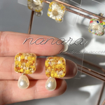 かすみ草たっぷり フラワーピアス 2way