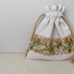 インド刺繍リボン 巾着ポーチ ベビーピンク(送料無料)