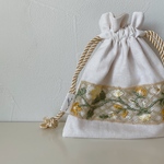 インド刺繍リボン 巾着ポーチ ベビーイエロー(送料無料)