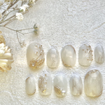 【再販】ホワイト×ゴールドボタニカルデザイン　ウェディングネイルチップ　　結婚式　ネイルチップ　ウェディング　