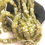 【6コセット】#czech beads#チェコビーズ　フランス🇫🇷仕入れ　square8✖️8㍉　olive green/silver dot 23