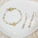 🖤グレーバロックパールブレスレットとピアス