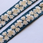 インド刺繍リボン　シルク細リボン②【ピーコックブルー】インド刺繍/刺繍リボン/リボン/シルクリボン/トリム/ブレード/ジャガードリボン/チロリアンテープ/レース/チュール