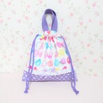 パステルちょうちょのお道具袋☆オフ白×パープル☆