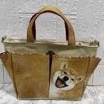 【ハンドメイド】♡柴ちゃん柄と唐草模様《赤》ポケット沢山お散歩バック