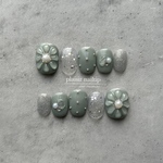 No.22  ぷっくりフラワーネイル くすみ 淡色 ネイルチップ