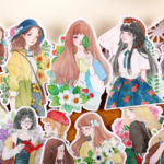 コラージュ素材　女の子シール