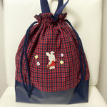 シューズ入れ♡お着替え袋♡巾着♡上履き入れ♡赤チェック♡ワッペン付き♡入園準備♡入学準備♡