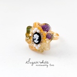 flower water ring  no.03《 スイートピー × アゲラタム 》✵ ドライフラワー と カメオ の 指輪   透明アクセサリー
